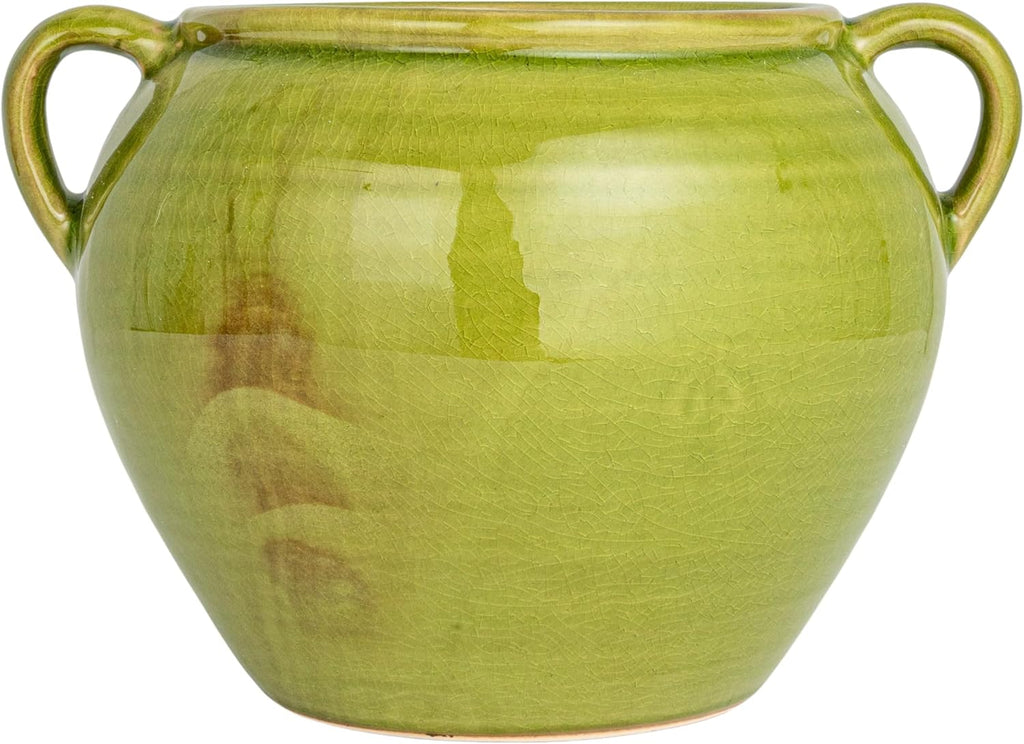 Hand-Painted Green Terra-Cotta Urn