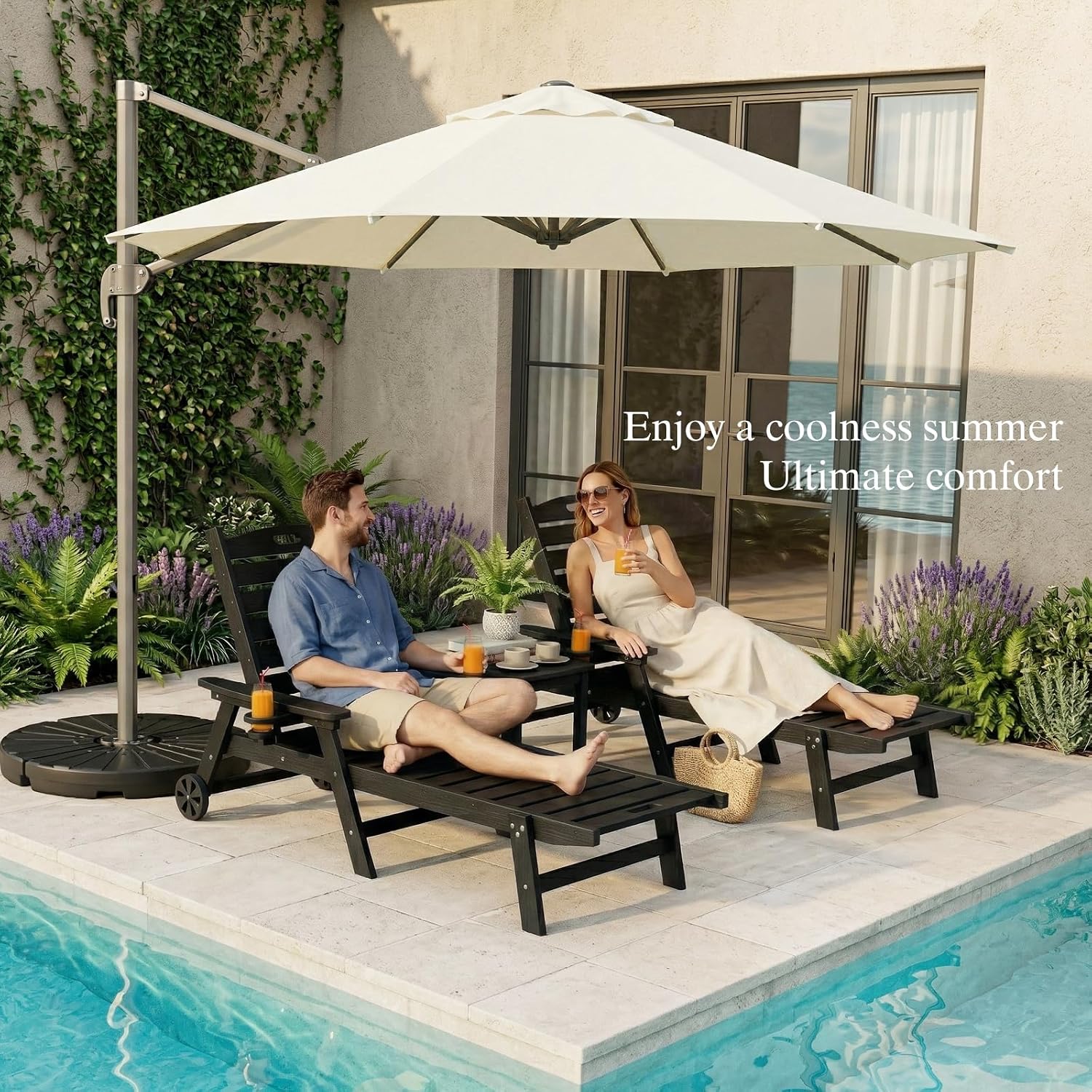 2 Pack Black HDPE Pool Lounge Chairs