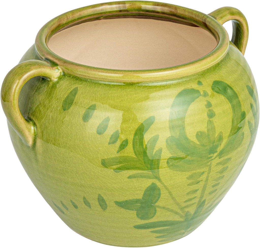 Hand-Painted Green Terra-Cotta Urn