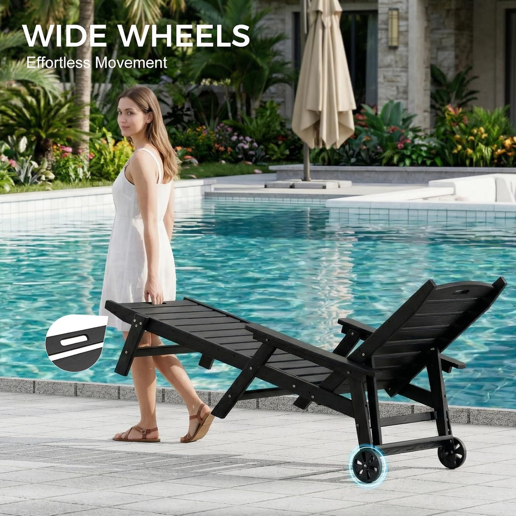 2 Pack Black HDPE Pool Lounge Chairs
