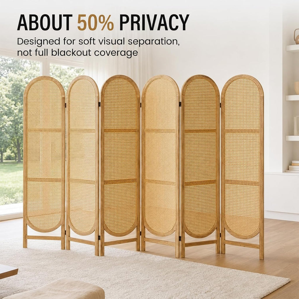 6 Panel Natural Arched Rattan Room Divider