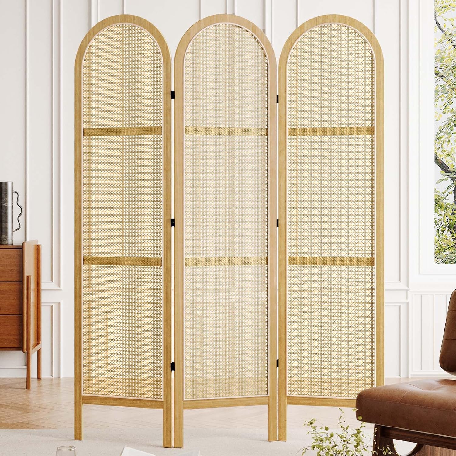 Svimi 3 Panels Natural Rattan Room Divider