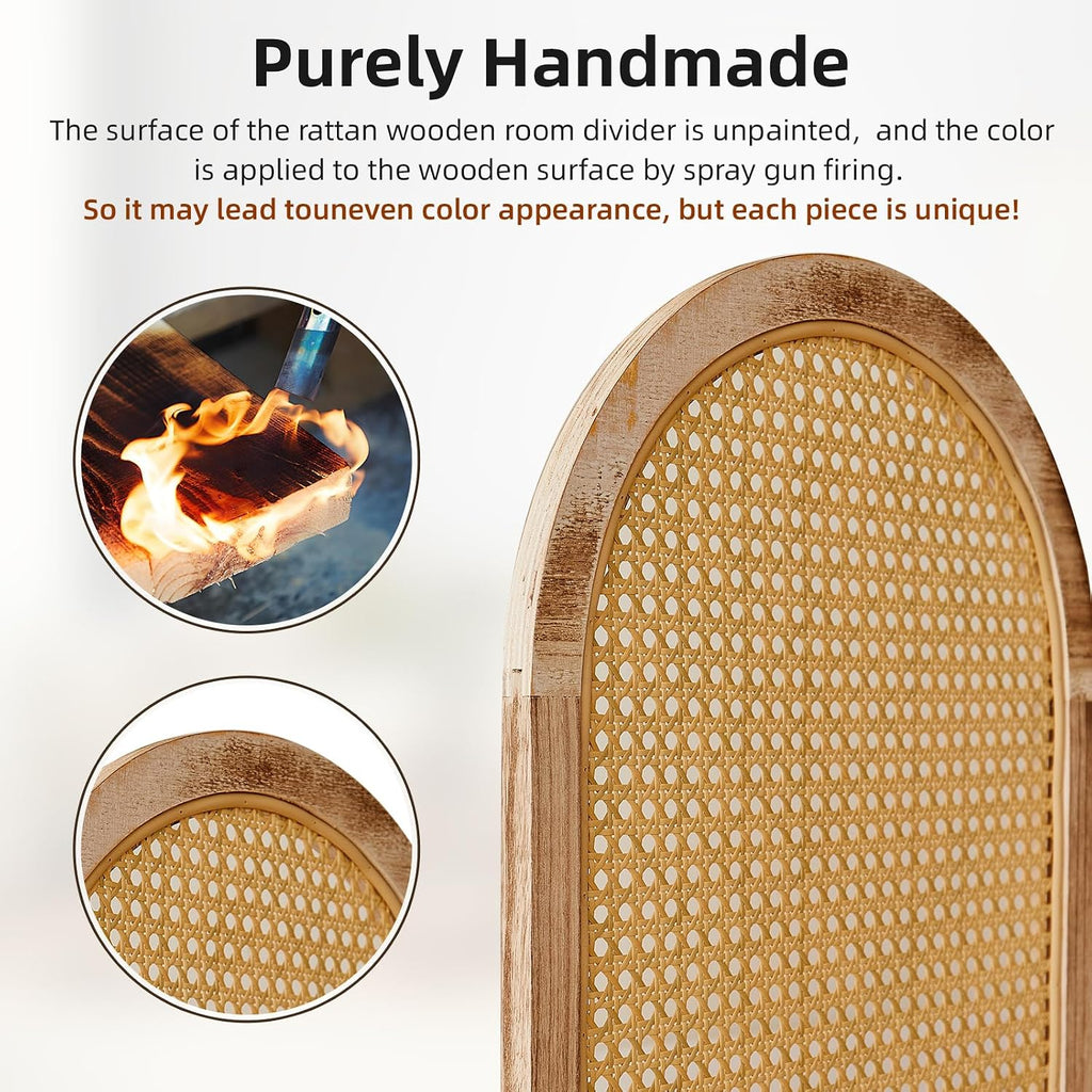 4 Panel Natural Rattan Room Divider