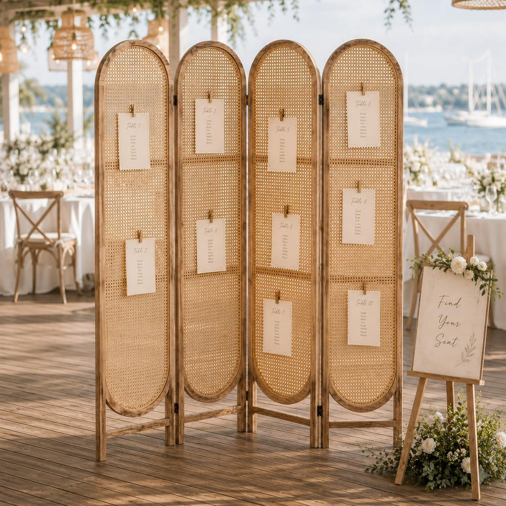 4 Panel Natural Rattan Room Divider