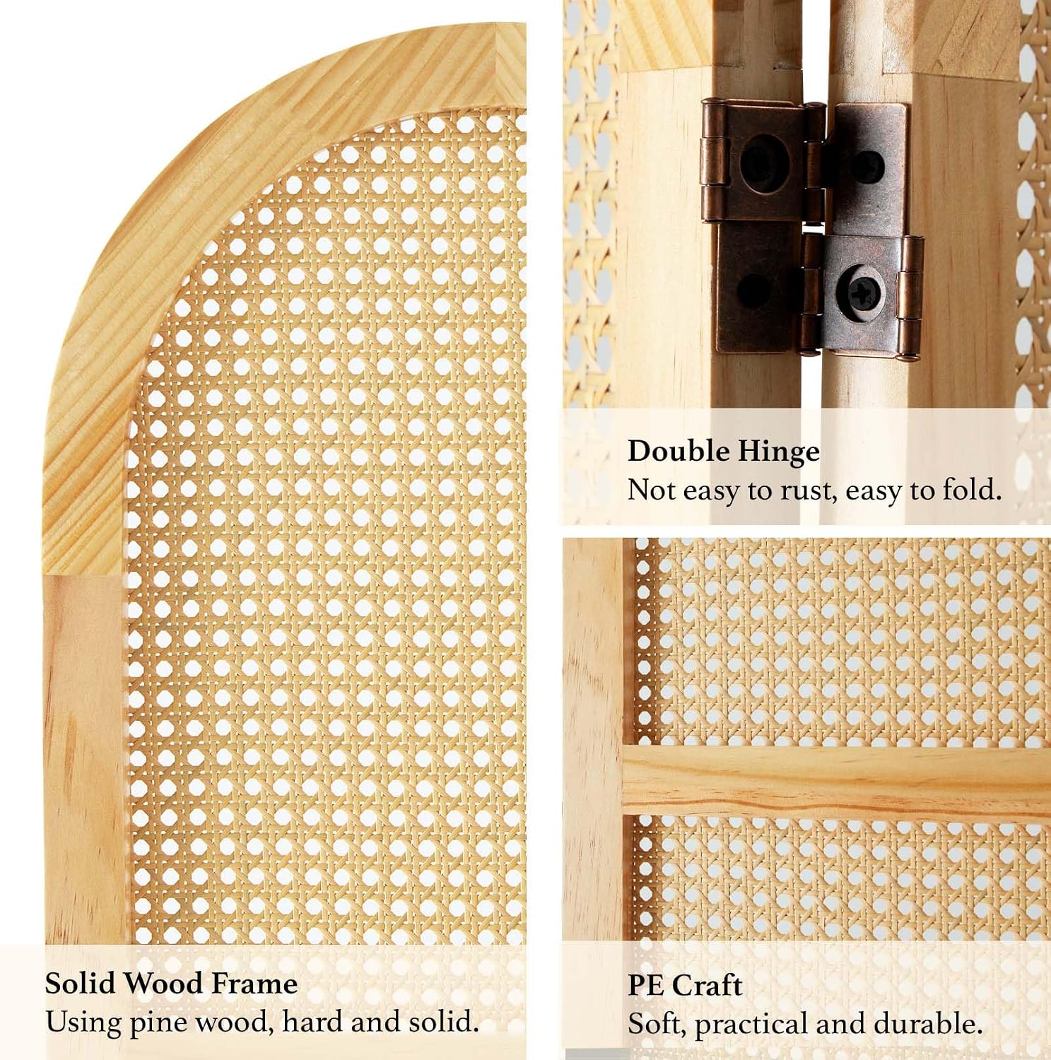 Svimi 3 Panels Natural Rattan Room Divider
