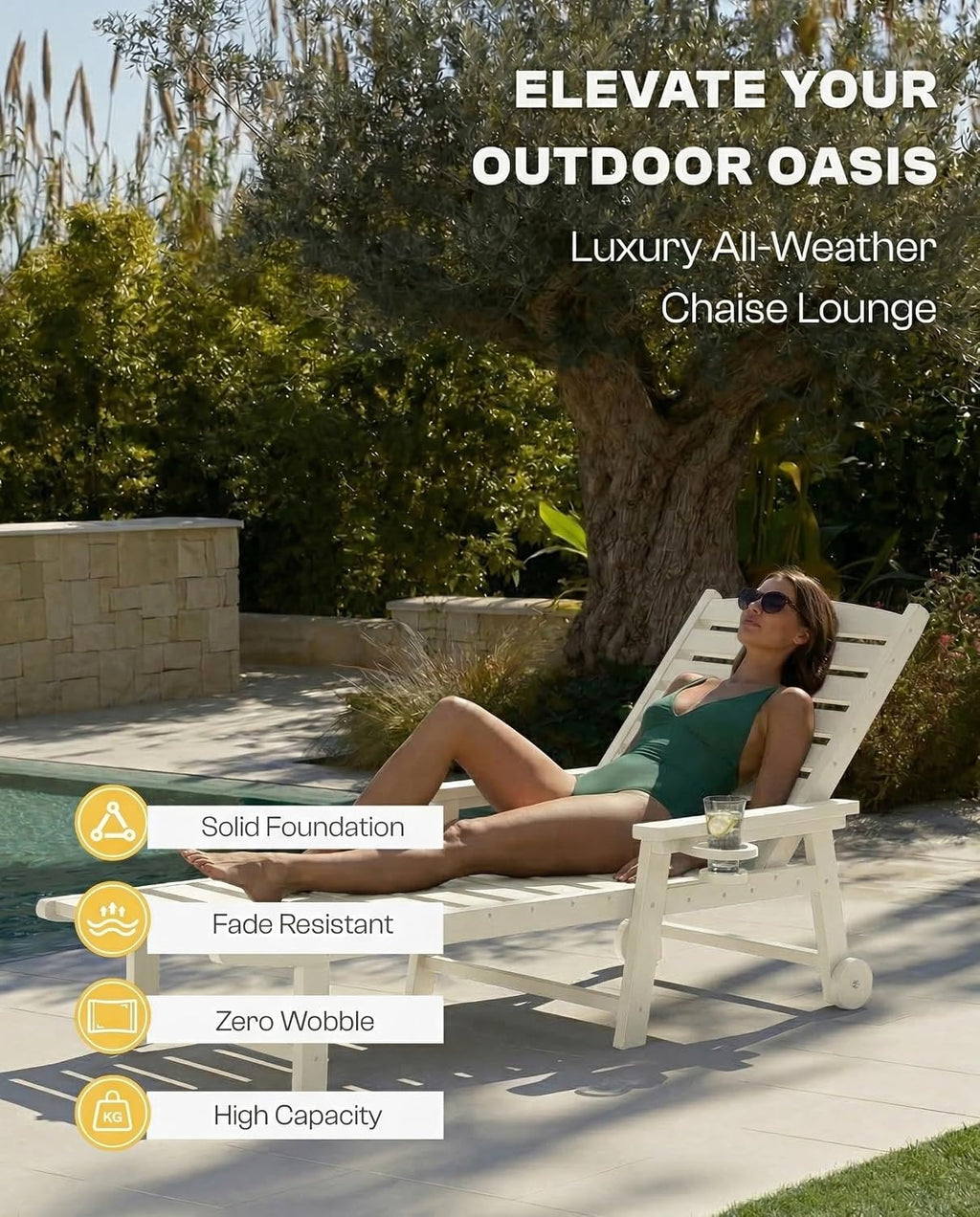 White HDPE Adjustable Outdoor Lounge Chair