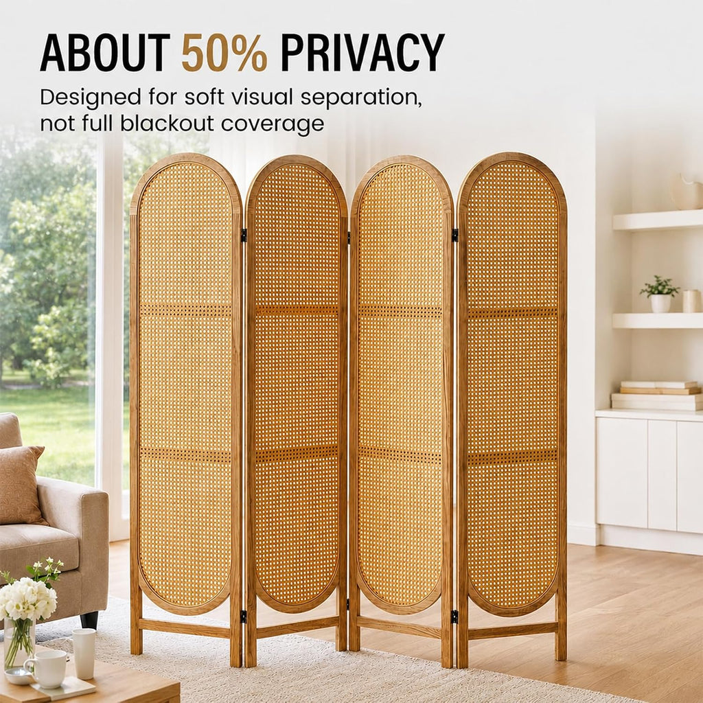 4 Panel Natural Arched Rattan Room Divider