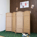 4-Panel Light Brown Rattan Folding Room Divider