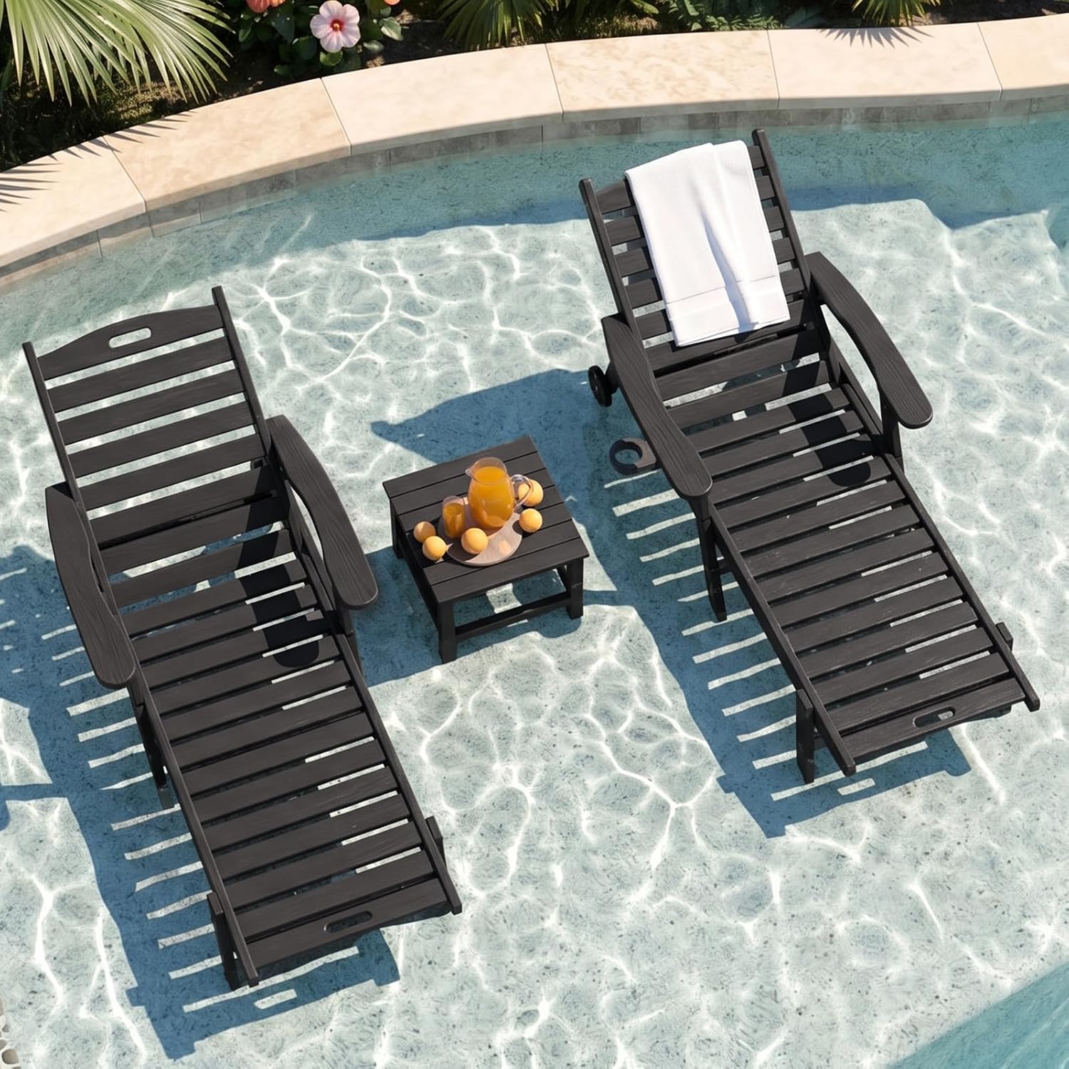 2 Pack Black HDPE Pool Lounge Chairs