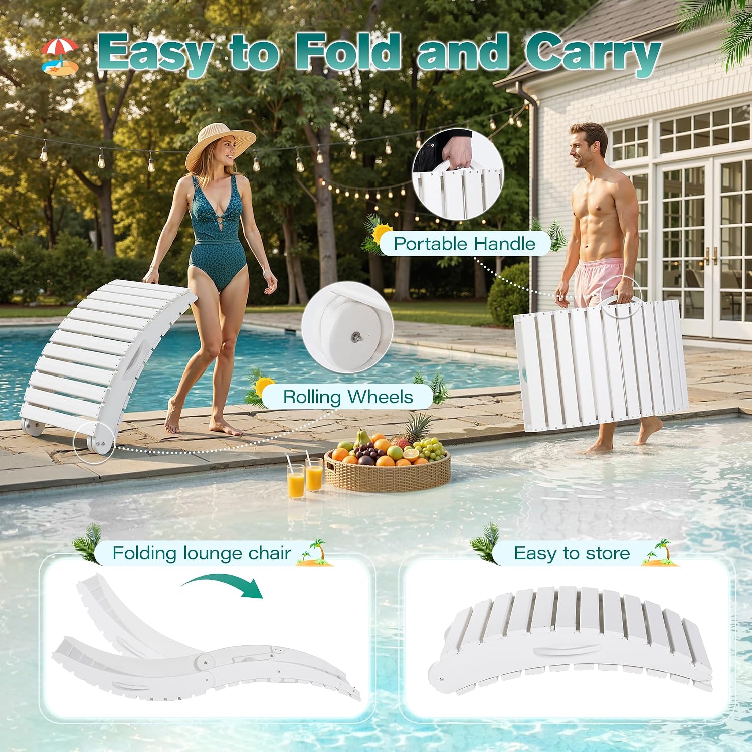 2 Pack White HDPE Pool Lounge Chair