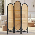 3 Panel Black Hand-Woven Rattan Room Divider