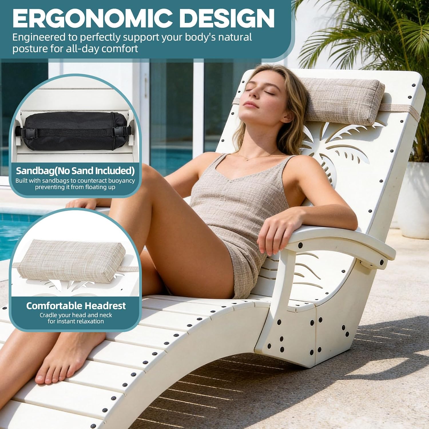 4 Pack White HDPE In Pool Lounge Chairs