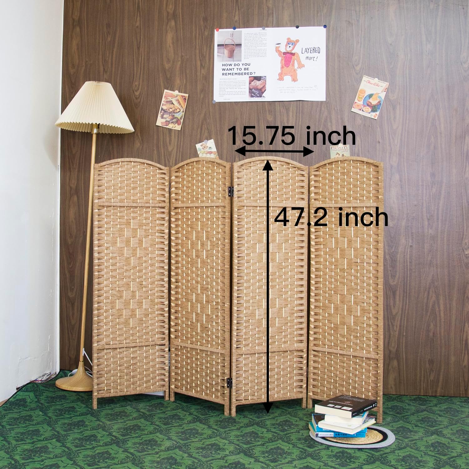 4-Panel Light Brown Rattan Folding Room Divider