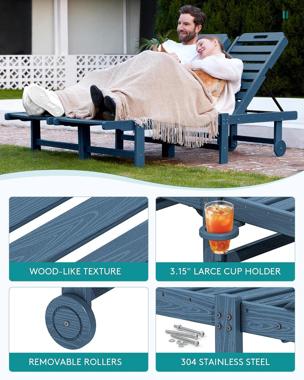 4 Pack Navy HDPE Chaise Lounge