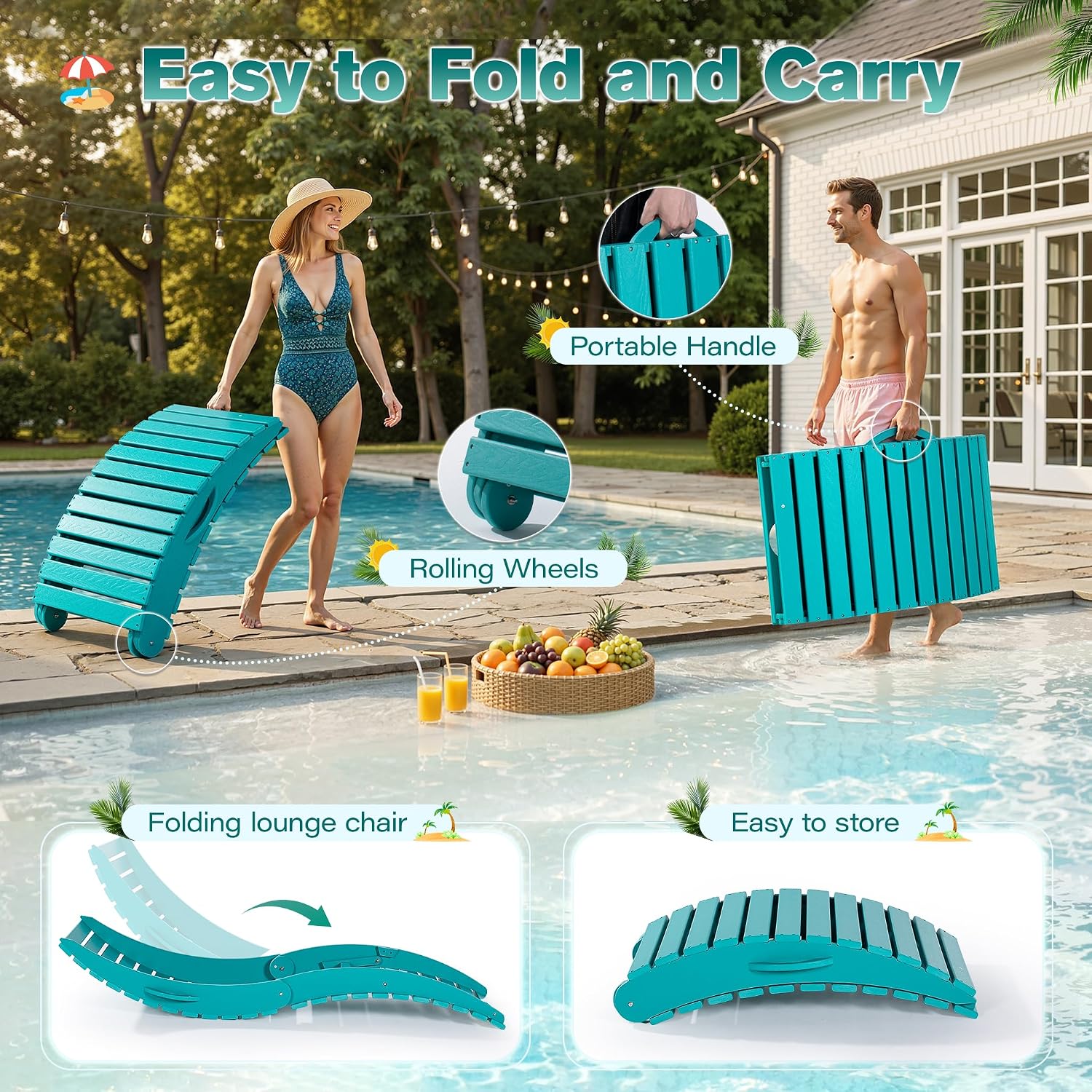 2 Pack Aruba HDPE Pool Lounge Chair