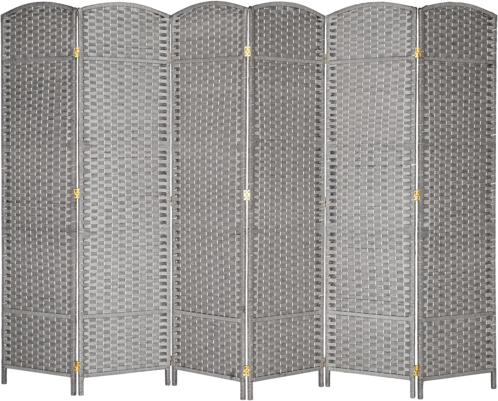 6-Panels Grey Tall Rattan Room Divider