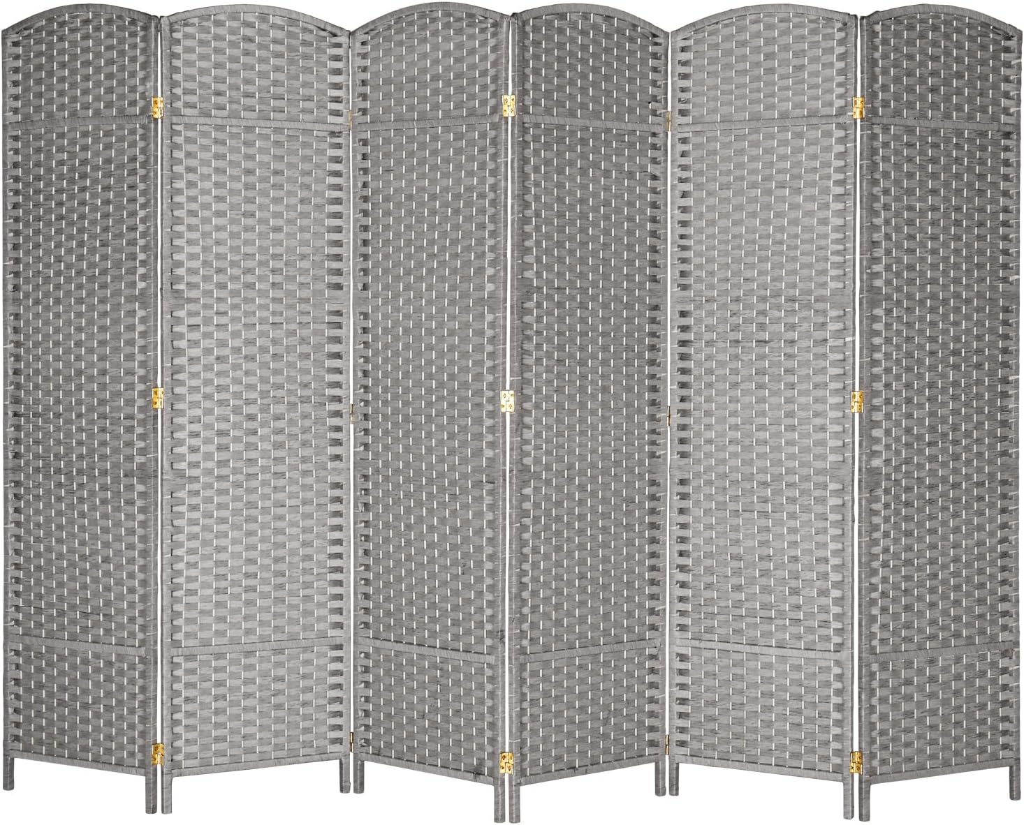 6-Panels Grey Tall Rattan Room Divider