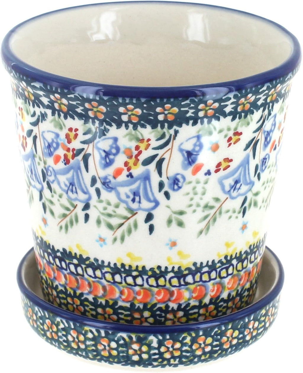 Blue Rose Green Periwinkle Ceramic Flower Pot