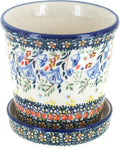 Blue Rose Green Periwinkle Ceramic Flower Pot