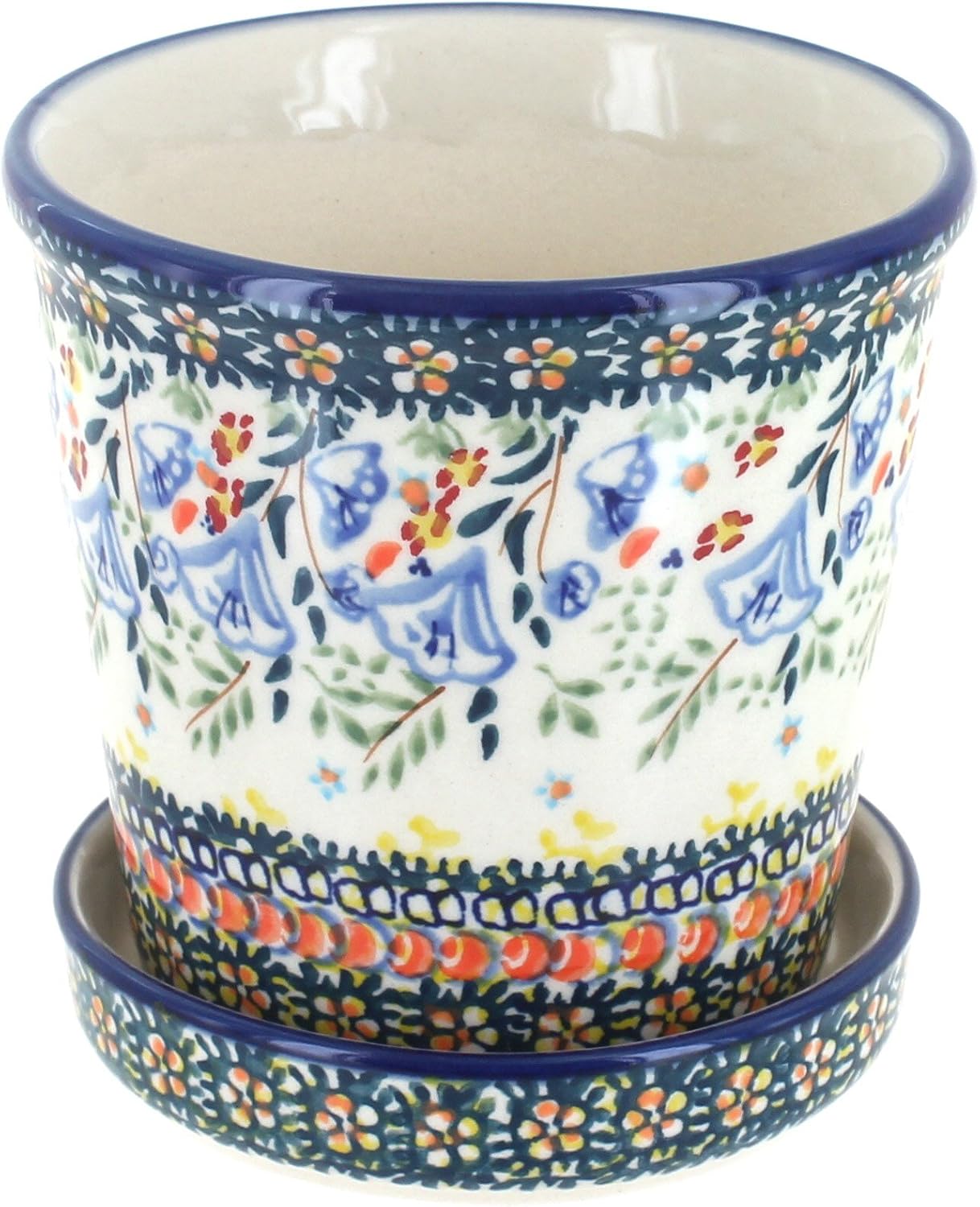 Blue Rose Green Periwinkle Ceramic Flower Pot