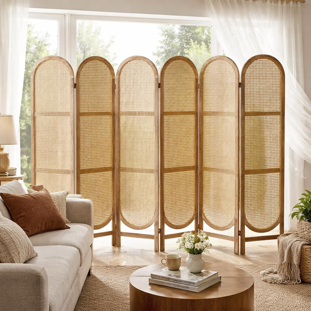 6 Panel Natural Arched Rattan Room Divider