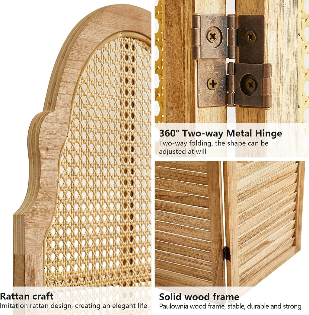 6 Panels Natural Rustic Rattan Room Divider