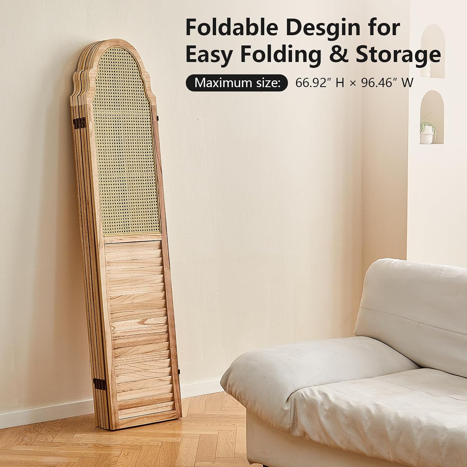 6 Panels Natural Rustic Rattan Room Divider