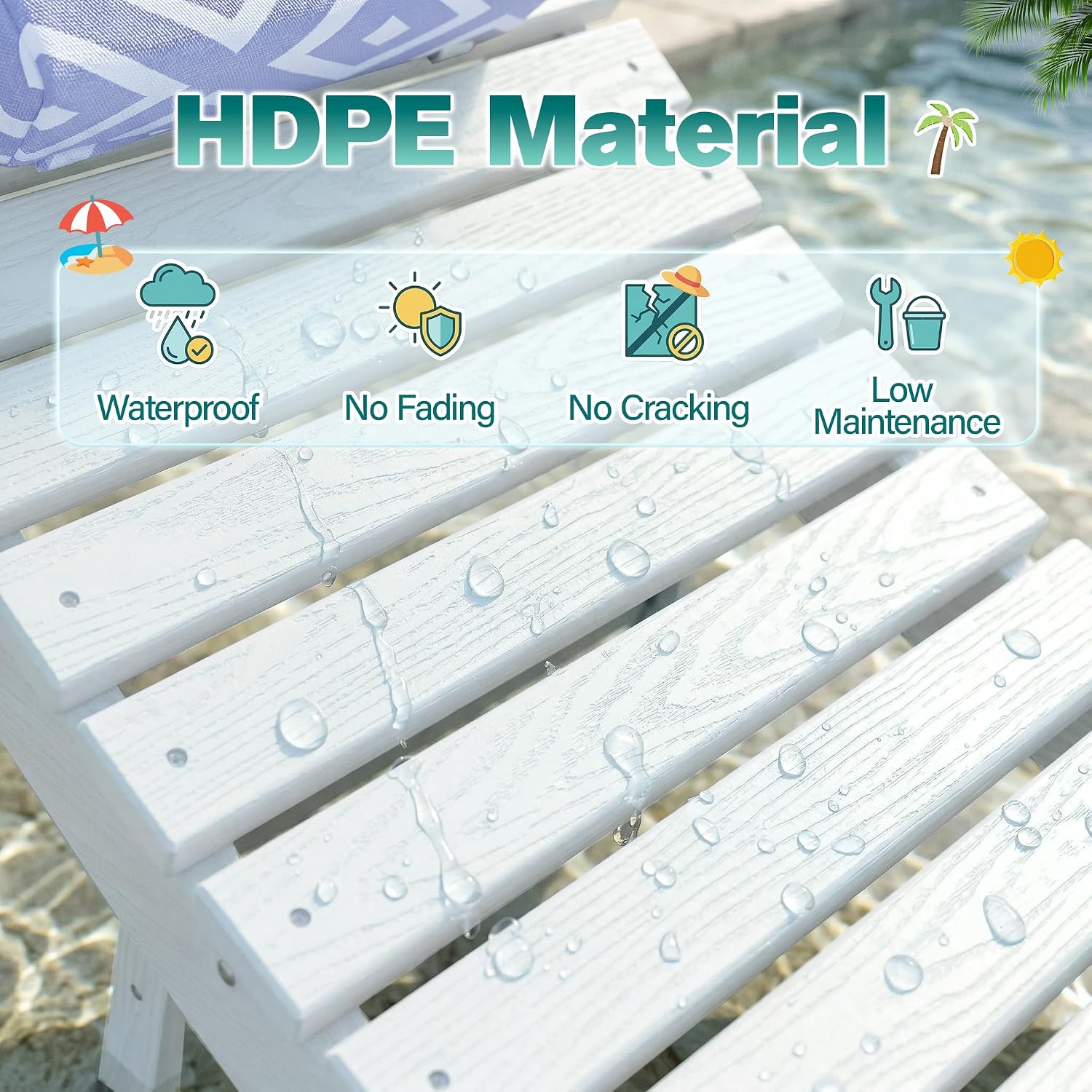 2 Pack White HDPE Pool Lounge Chair