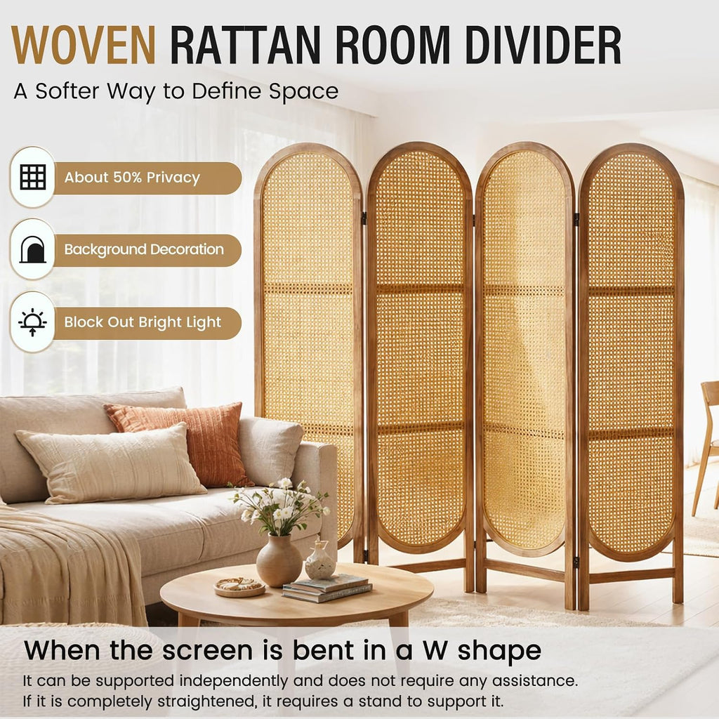 4 Panel Natural Arched Rattan Room Divider