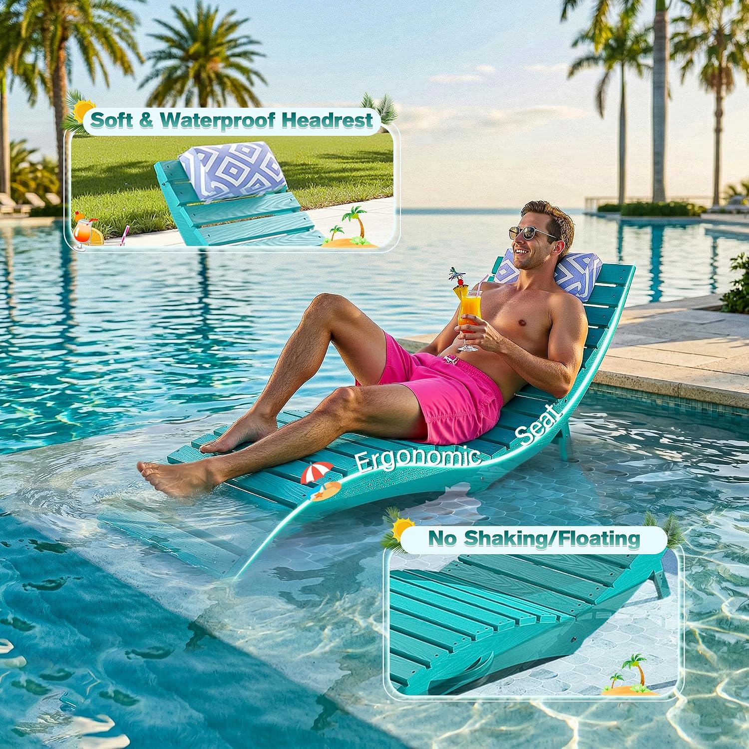 2 Pack Aruba HDPE Pool Lounge Chair
