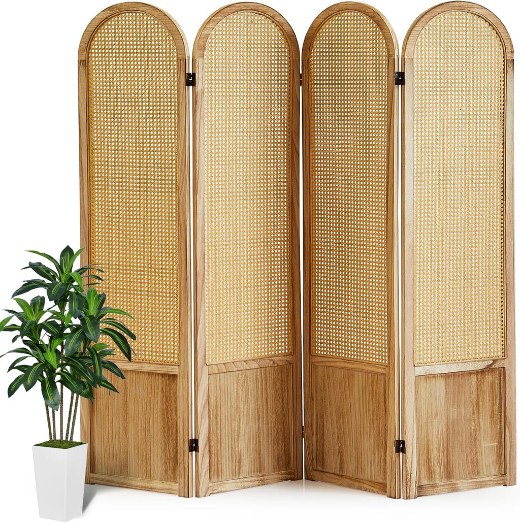 4 Panel Natural Rattan Room Divider