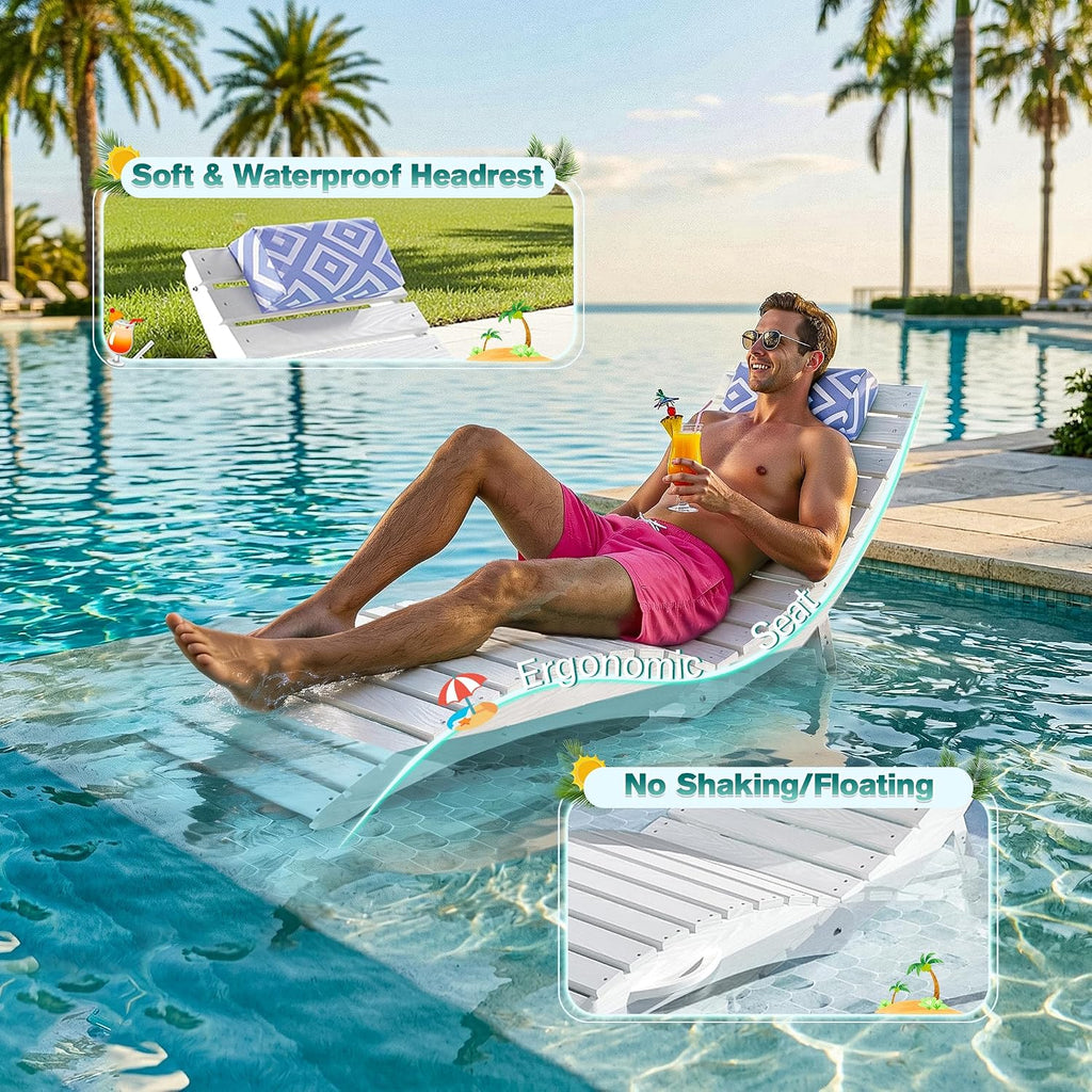 2 Pack White HDPE Pool Lounge Chair