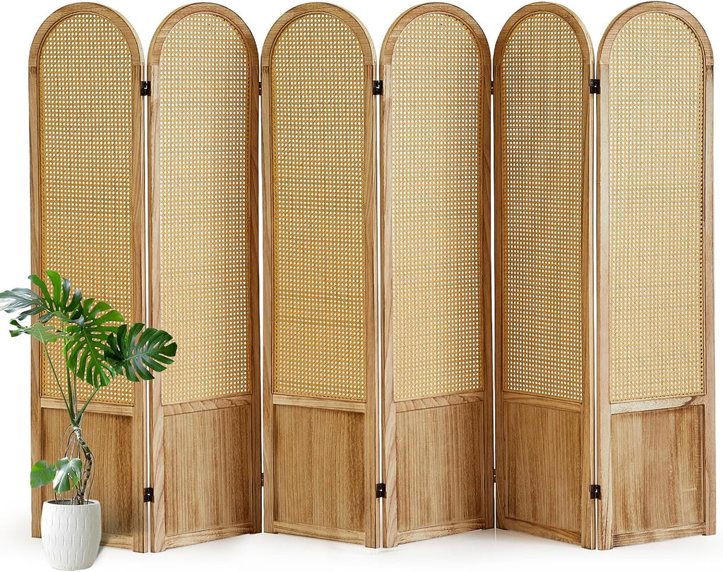 6 Panel Natural Hand-Woven Rattan Room Divider