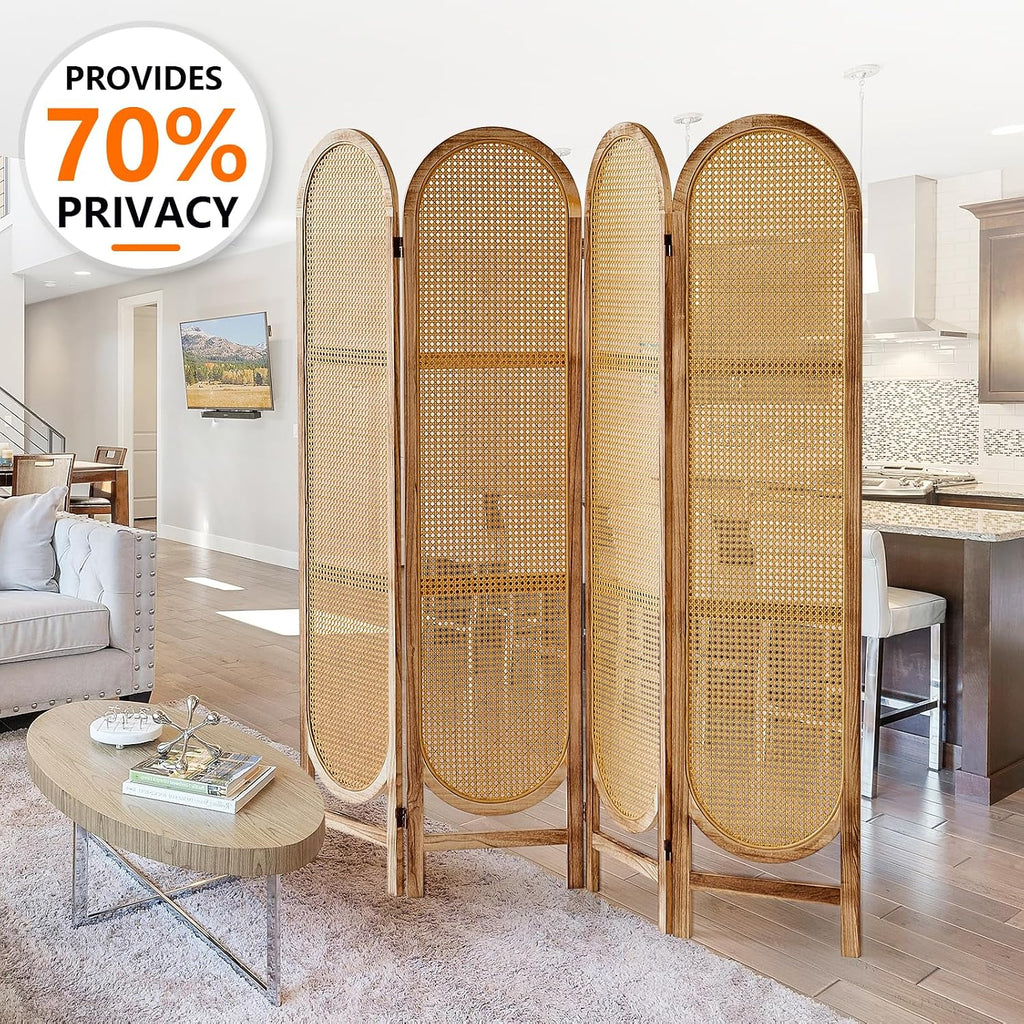4 Panel Natural Rattan Room Divider